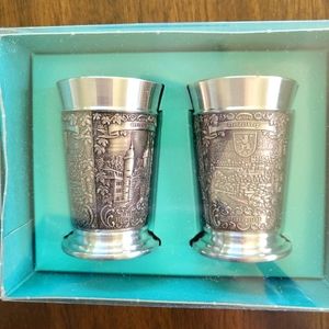 NEW Vintage Original Zinn Becker 95% Pewter Hand Graved Shot drink ware set of 2